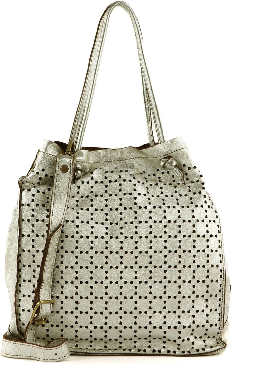 CATERINA LUCCHI Leren Shopper Schoudertas Catania Shopping Bag Argento + T / Cognac Zilverkleurig