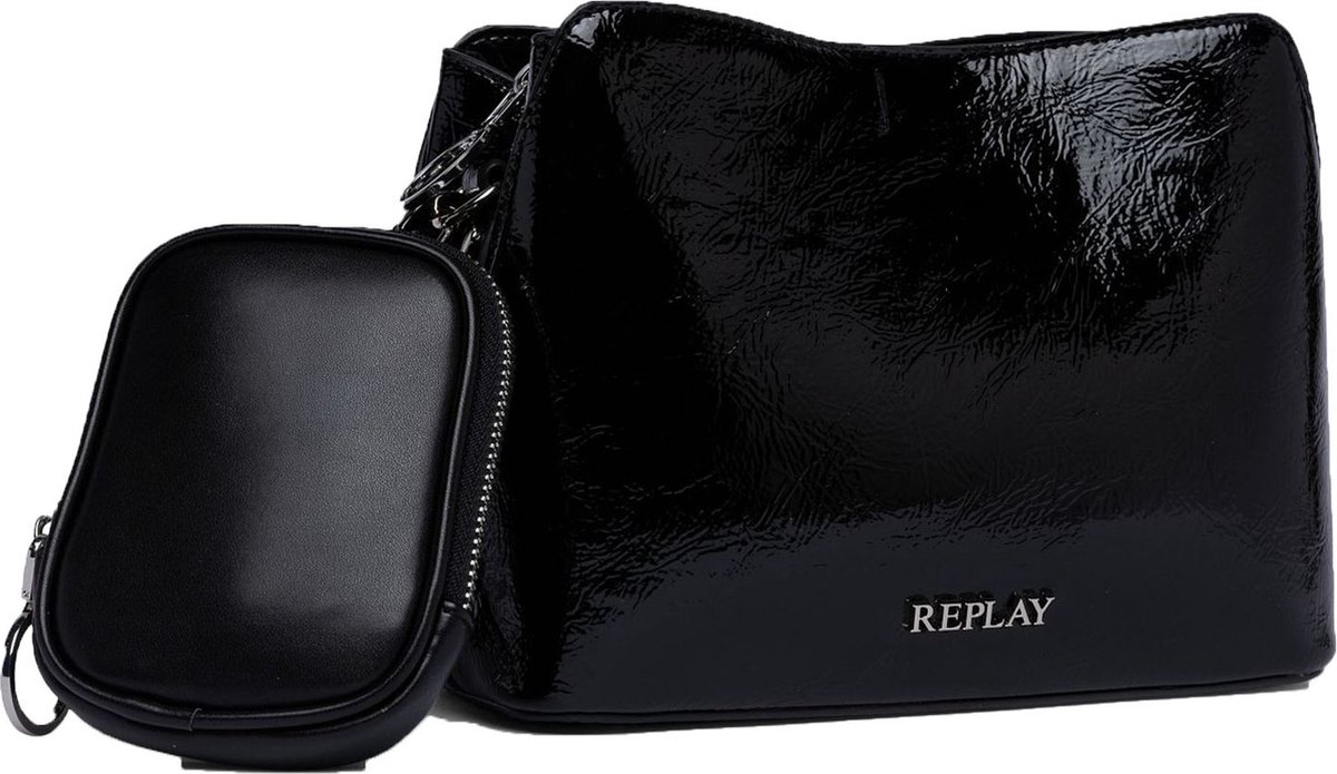 REPLAY Schoudertas Crossbody Bag Shiny Black Zwart