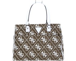 GUESS Schoudertas Reistas met laptopvak Wilder Shopper Tote White Multi Bruine