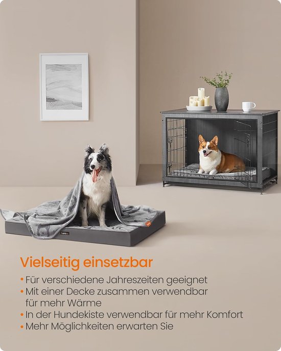 FurnStar - Hondenbed - Hondenkussen - Wasbaar - Hondenmat - Afneembaar - Waterdicht - Voor middelgrote honden - 91 x 68 x 8 cm - maat L - Grijs
