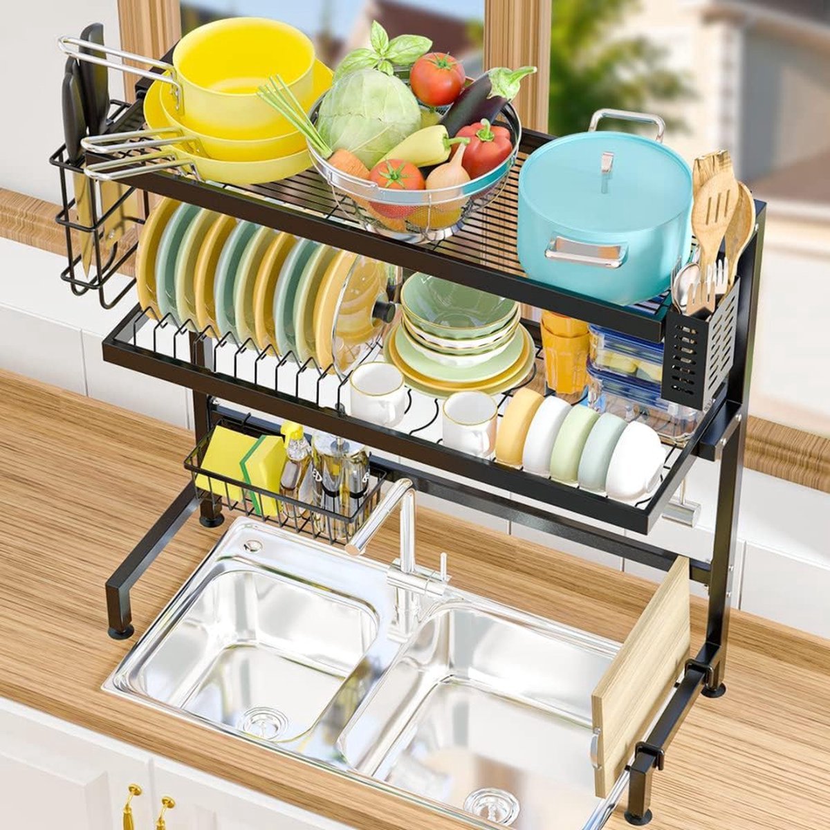 Goedkoopste Keuken Opbergrek Boven de Gootsteen - Multifunctioneel, Roestvrij Staal, Ruimtebesparend, Voor Borden, Kommen en Keukenaccessoires, Makkelijk te Monteren, Duurzaam en Stevig