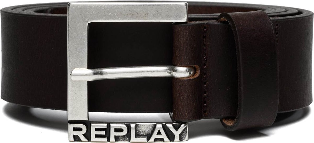 REPLAY Leren Riem Leather Belt W85 Brown Cocoa Donkerbruin