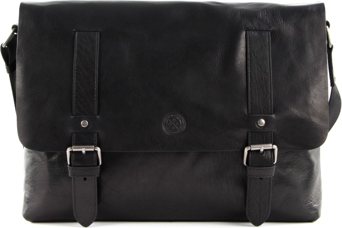 SADDLER Leren Laptoptas Schoudertas met laptopvak Ryan Messenger Bag Black Zwart