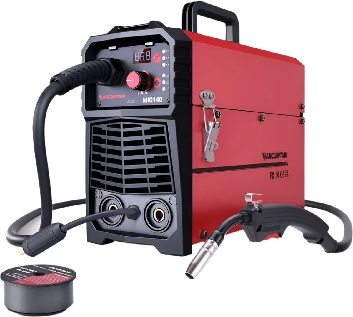 Arccaptain - Lasmachine - Elektrische lasmachine - 4 in 1 - MIG lasmachine - Draagbare Synergy Digitale Contol Welder - Gas-Less MIG MAG MMA LIFT TIG Voor Huishoudelijk Lassen - Rood