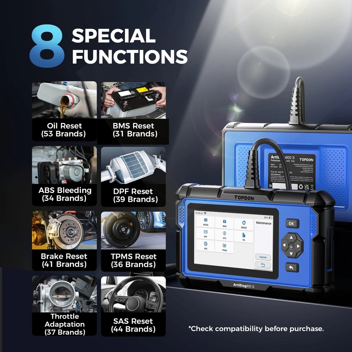 Topdon ArtiDiag600S Uitleesapparaat - 9 speciale functies - OBD2 scanner - Gratis updates - ABS/SRS/EGR - Engels thumbnail 4