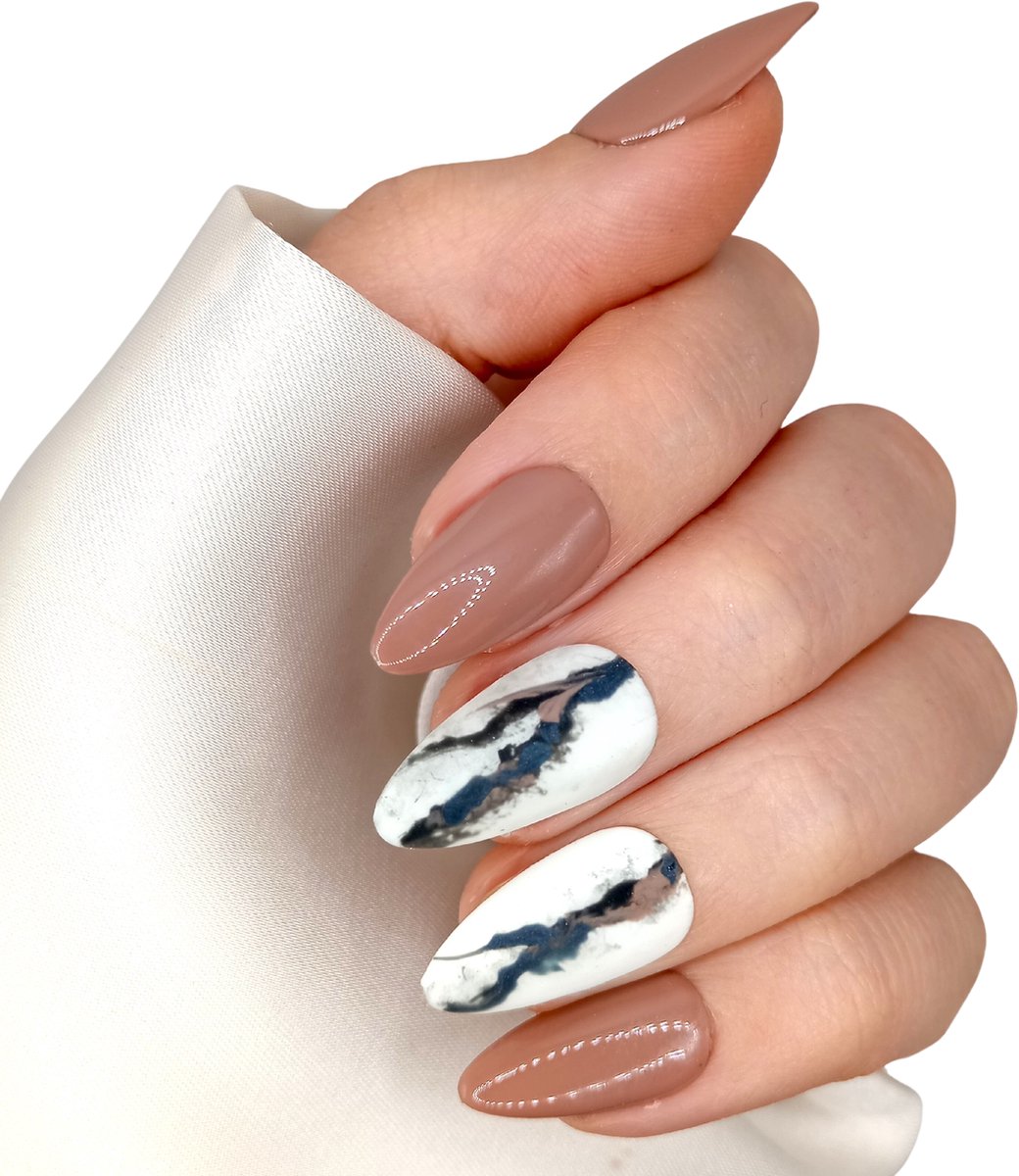 Nude Marble Plaknagels - Kort Stiletto Nepnagels -Handgemaakt - SD Press on Nails - Nagelset B-162