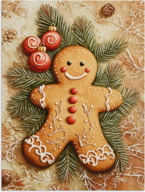 Poster 60x80 cm - Kerstmis - Koekje - Poppetje - Speculaas - Posters - Kamer decoratie - Wanddecoratie woonkamer - Muurdecoratie slaapkamer - Kerstversiering - Kerstdecoratie voor binnen - Kerstmis