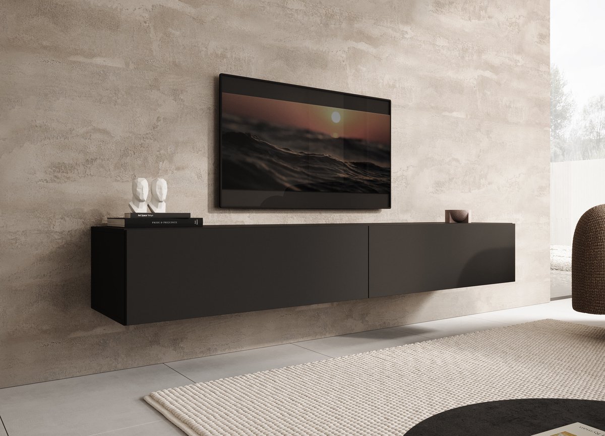 MEUBELLA TV-Meubel Palm - Mat zwart - 200 cm