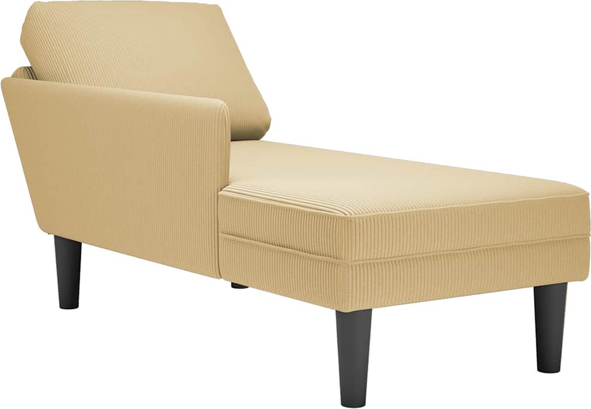 Chaise Longue Rembourrée Avec Coussin - Tissu Velours Côtelé Jaune Clair - 132x56x70 Cm - Capacité 110 Kg - Canapé-lit D'appoint, Fauteuil De Détente