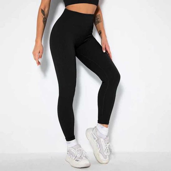 Wow Peach - Ribbed Legging - Shape Legging - Butt Lift - Yoga - Sporten - Work Out - Casual - High Waist - Zwart - Medium van Wow Peach — afbeelding 2