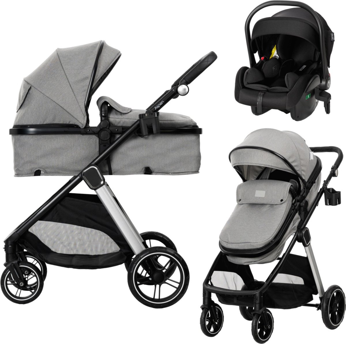 Lorelli Aspen Grey 3-in-1 Combi Kinderwagen incl. i-Size Autostoel