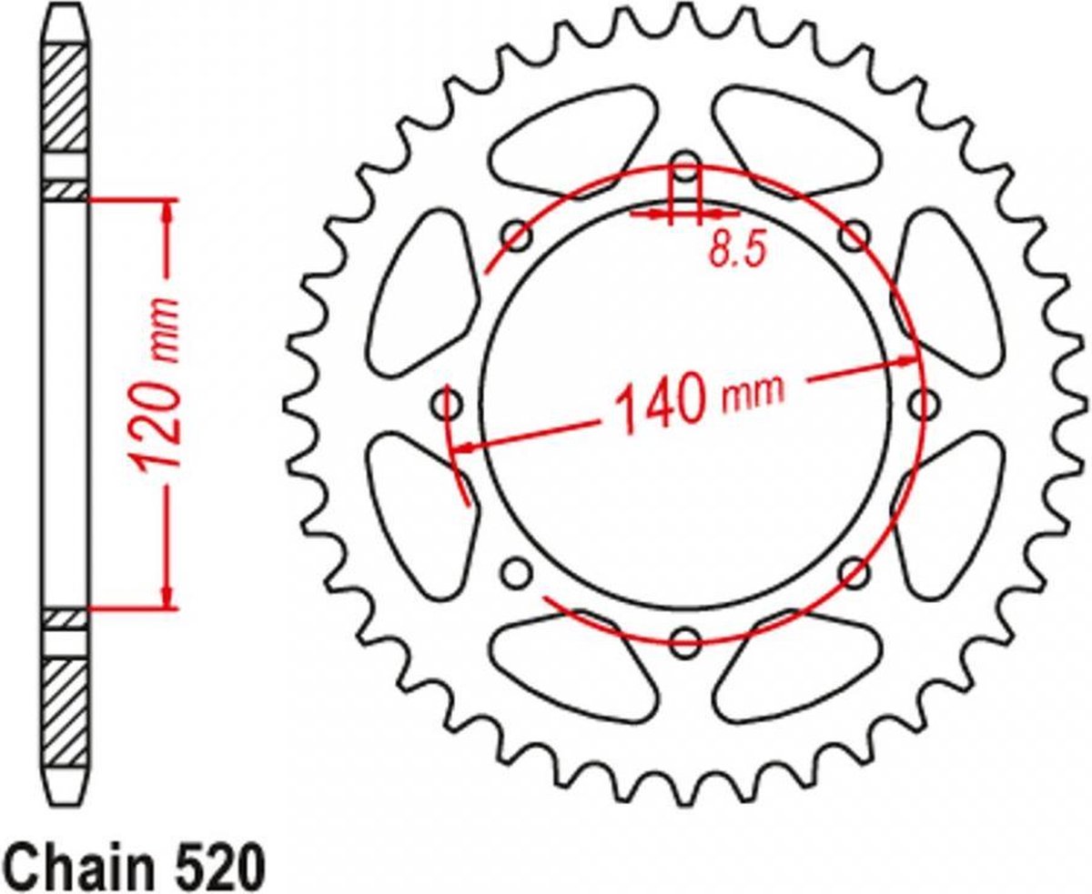 JT Tandwielen voor motor Kawasaki 650 KLR 1990-2011 JTR487.44 / 44dts P520 Al 120 Gloednieuw