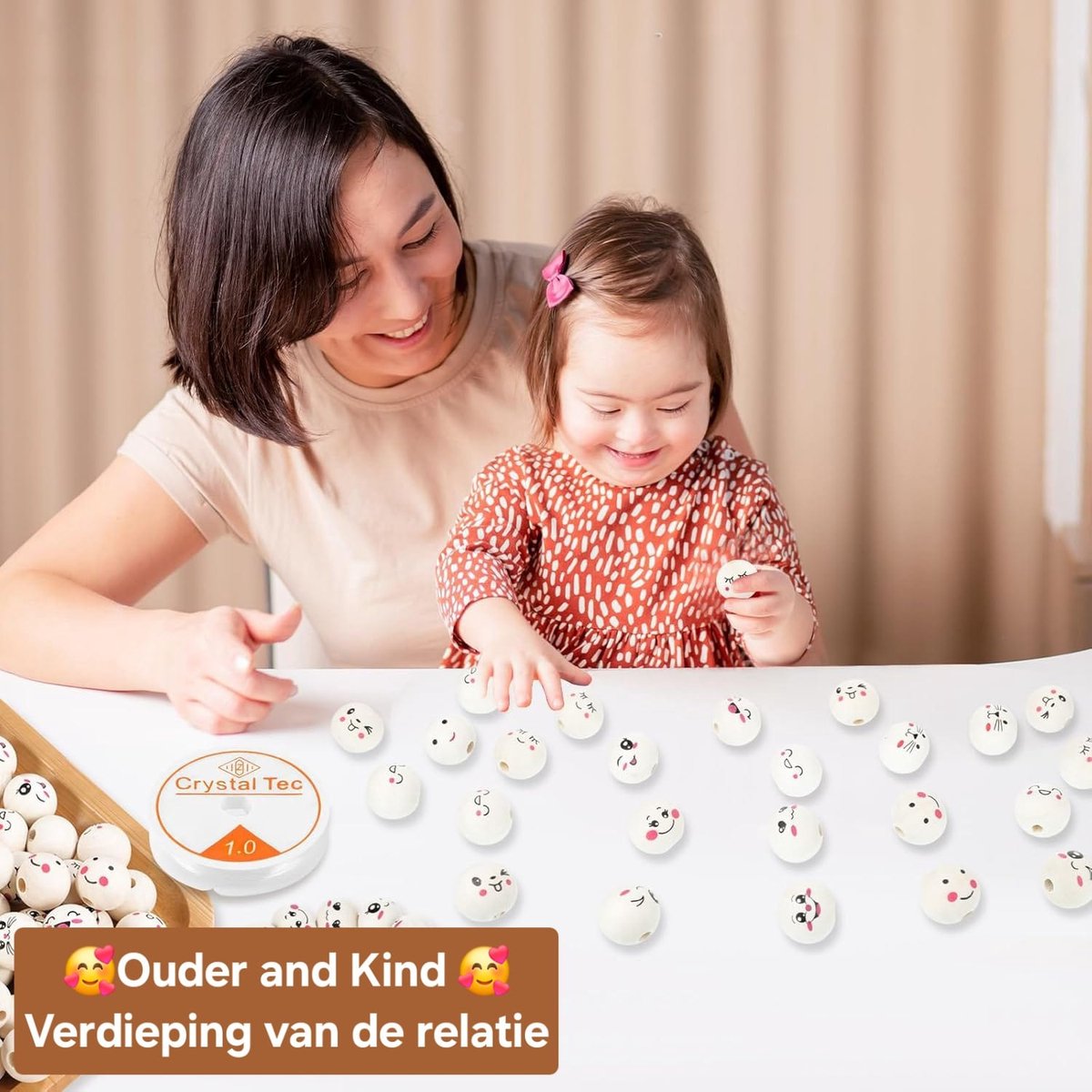 Houten Kralen met Gezichtje 150 Stuks – 20mm DIY Kralenset – Knutselen Kinderen & Volwassenen – Sieraden Maken, Speenkoorden & Decoratie — afbeelding 8