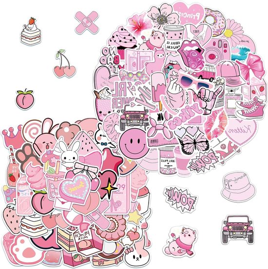Pink Sticker Pack 100 Pink Stickers-Cute Sticker Pack Water Bottle Stickers Aesthetic ...