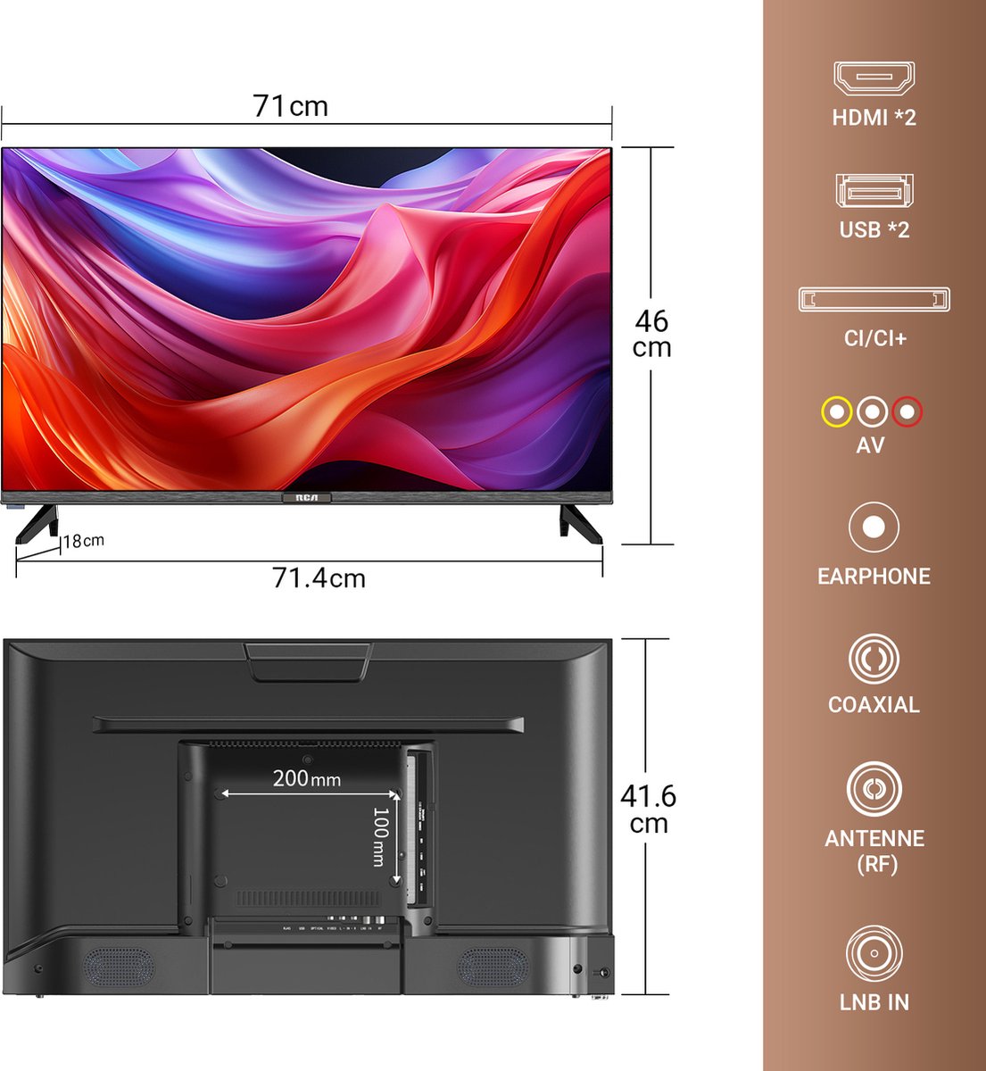 RCA HD LED TV | 32 inch/81 cm | Frameless | 2x HDMI, 2x USB - afbeelding 3