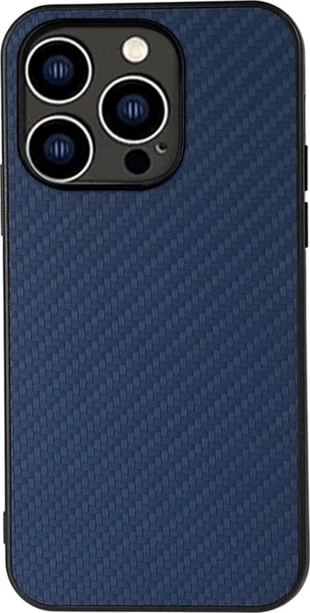 Cityhoesje – Backcover iPhone 15 Pro Max – Carbon Fiber Texture PU – Blauw