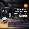 Heko Solar Master 300 powerstation laadt een drone op. Toont hoeveel keer apparaten opgeladen kunnen worden.