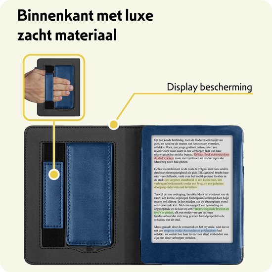 Hoesje Geschikt voor Kobo Clara Colour Hoes Leren Case Sleep Cover Leer - Hoes Geschikt voor Kobo Clara Colour Hoesje E-reader Leer - Donkerblauw van Hoesje  — afbeelding 5
