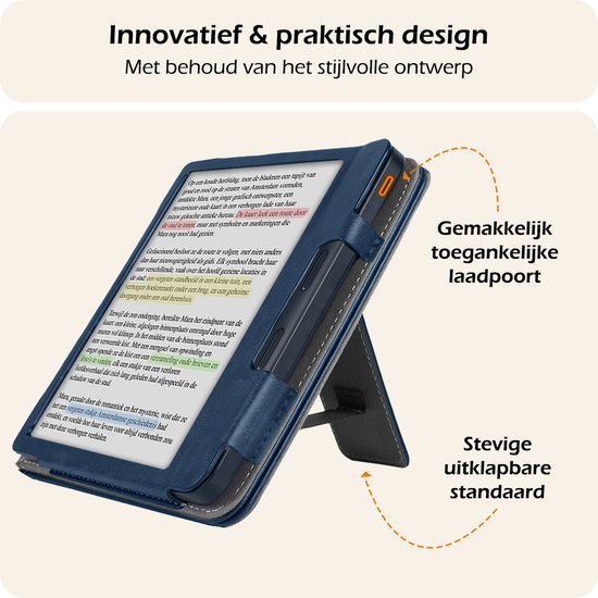 Hoesje Geschikt voor Kobo Libra Colour Lederen Hoes Book Case - Hoes Geschikt voor Kobo Libra Colour Hoesje Book Cover Leer - Donkerblauw van Hoesje  — afbeelding 3