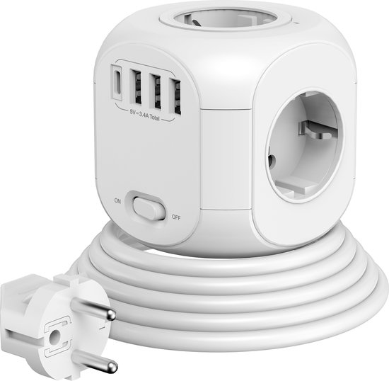 8 En 1 Multiprise Avec 4 Ports USB Et 4 Prises, Prise