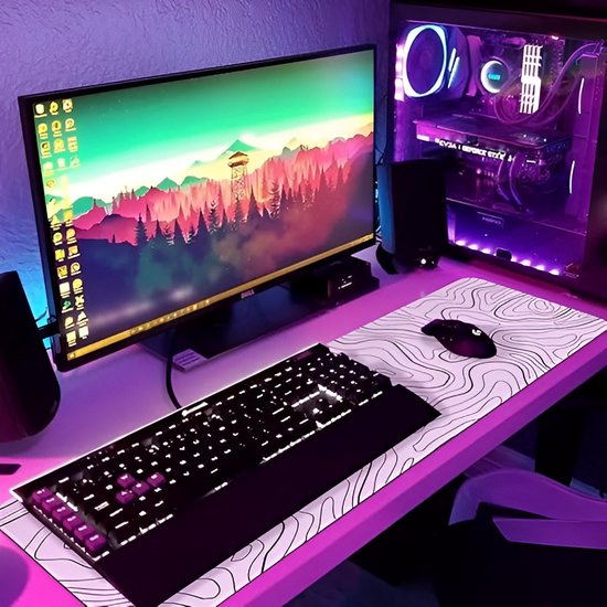 Witte XXL Muismat met Topografisch Design – 80x30 cm – Antislip – Voor Werk & Gaming