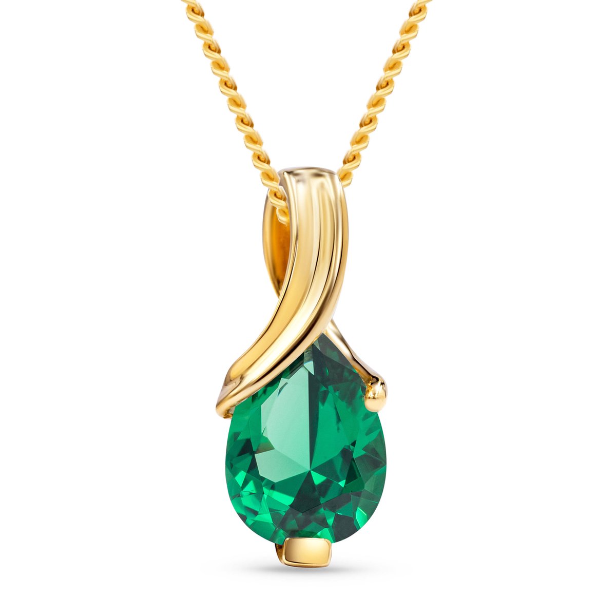Miore Pure Collier Ketting Dames - 14 Karaat Goud - Met een Groene Smaragd - Hypoallergeen - 45 cm