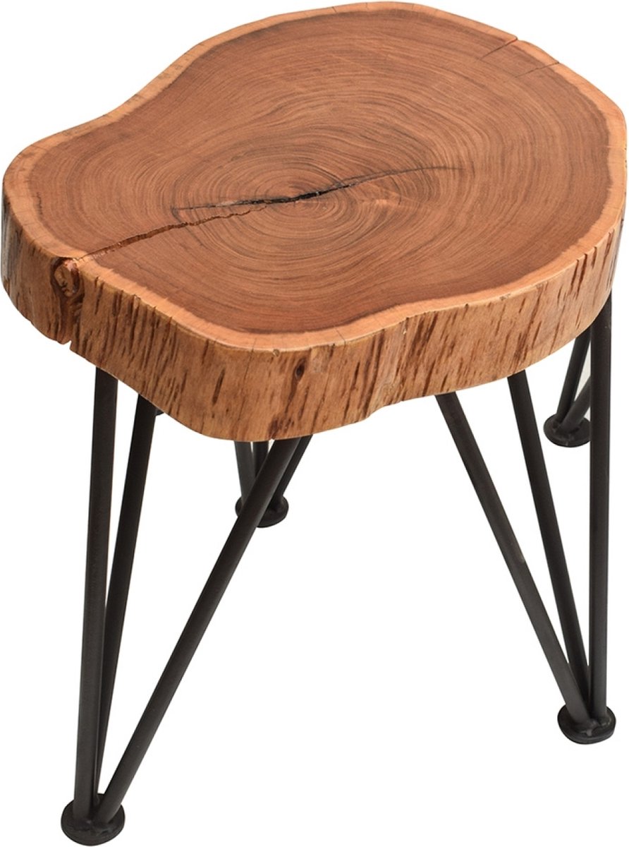 OHNO - Bianca Bijzettafel/ Salontafel - Hout - Boomstamblad - Zwart Metalen Poten