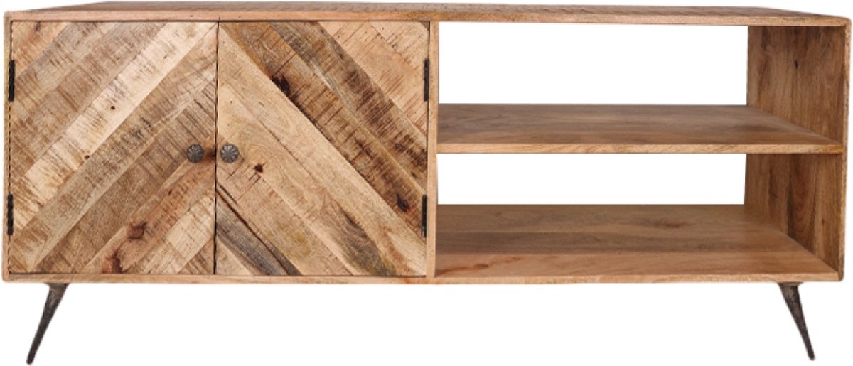 OHNO - Reggie Tv-kast - Hout - Met deuren - Met vakken - Visgraatlook - Hout Metalen poten