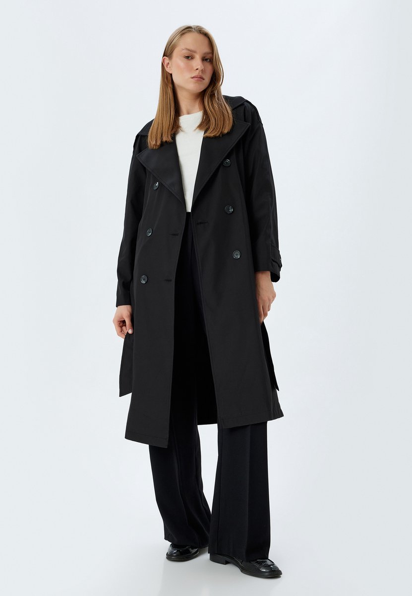 Normaal Gebogen Trenchcoat Zwart
