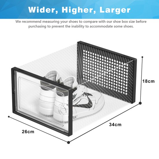 YONO Sneakerbox Set de 6 - Système de Rangement Chaussures pour femmes - Organisateur de Boîte à Chaussures - Étagère à Chaussures avec Porte - Transparent - 6 Pièces