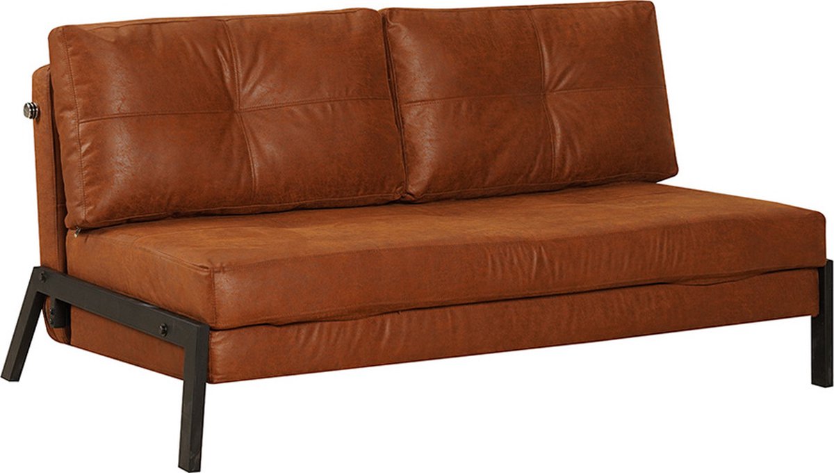 Bronx71® Slaapbank 2 persoons Mikko cognac eco-leer - Logeerbed - Vouwbed - Slaapstoel - Zetelbed