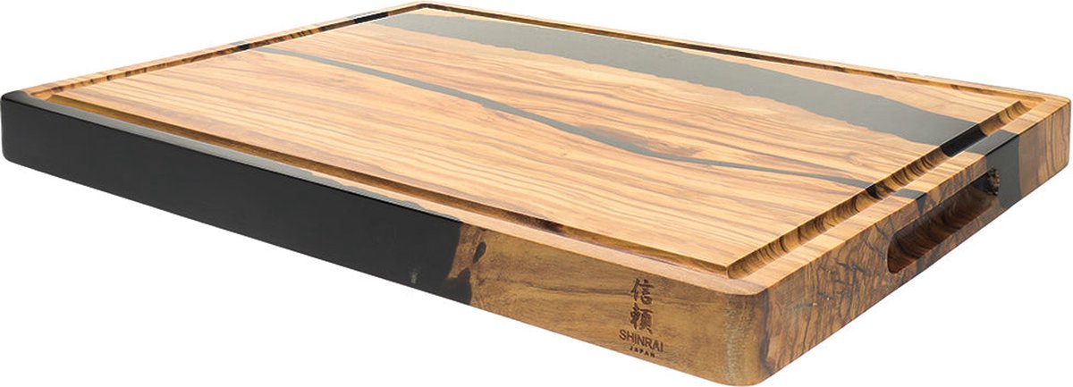 Shinrai Knives - Epoxy Onyx Snijplank - Olijfhout met Luxe Epoxy Afwerking - 40 x 30 x 3 cm - Uniek en Stijlvol Design - Broodsnijplank Hout - Hakblok