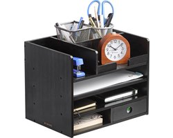 Navaris bamboe houten bureau organizer - Bureaukastje van hout met 1 lade - 33 x 24 x 26 cm - Voor kantoorartikelen en brieven - Zwart
