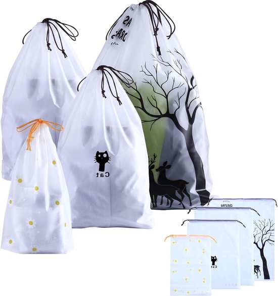 Pomeloone Waterdichte pakzakken, 8 stuks, waterdichte reistas, organizer, trekkoord, opbergzak, schoenenzak, kleurrijk, voor cosmetica, ondergoed, koffer, sportschoenen, veelkleurig, 41 x 37 cm , 32 x