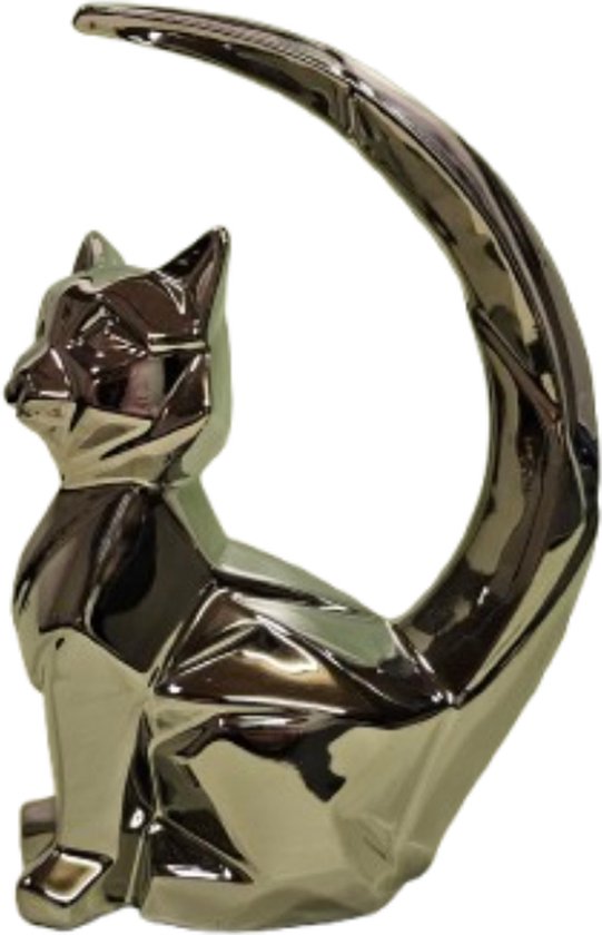Chat - géométrique - statue - argent - 20cm