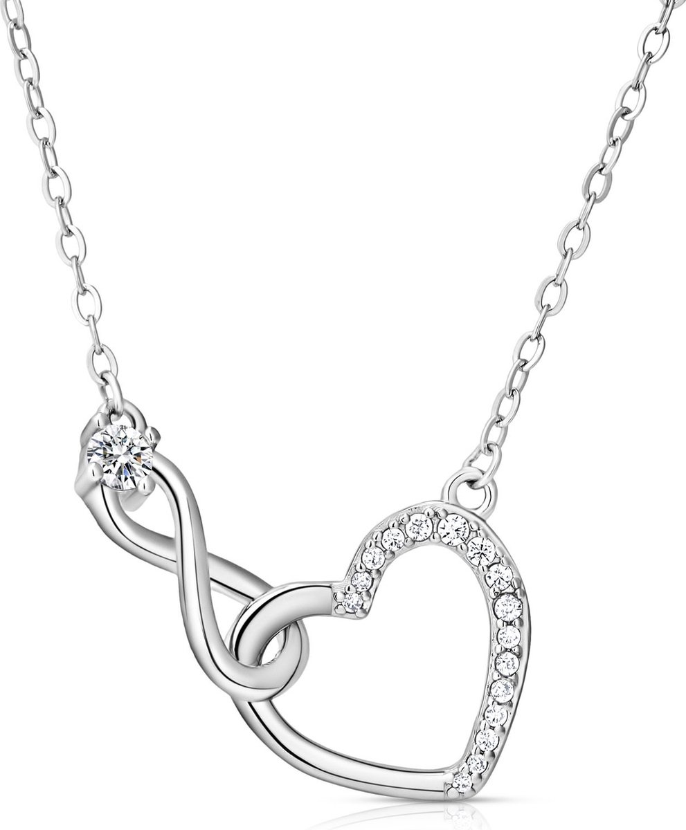 Juwelium Ketting + Flowerbox Geschenkset | Luxe Zilveren Infinity Hart Ketting met Zirkonia | Perfect Cadeau voor Vrouw, Vriendin, Moeder, Dochter