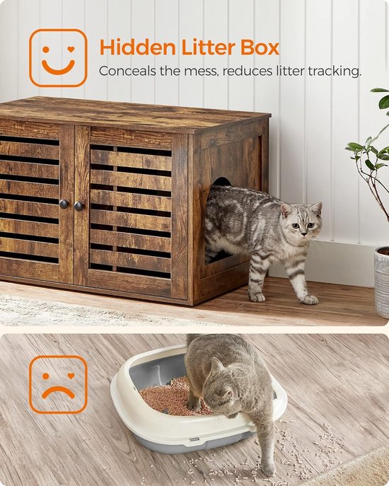 MIRA Home - Kattenbak - Kattenhuis - Kattenkast - Katten - Hok - Vintage - 80x53x49,2