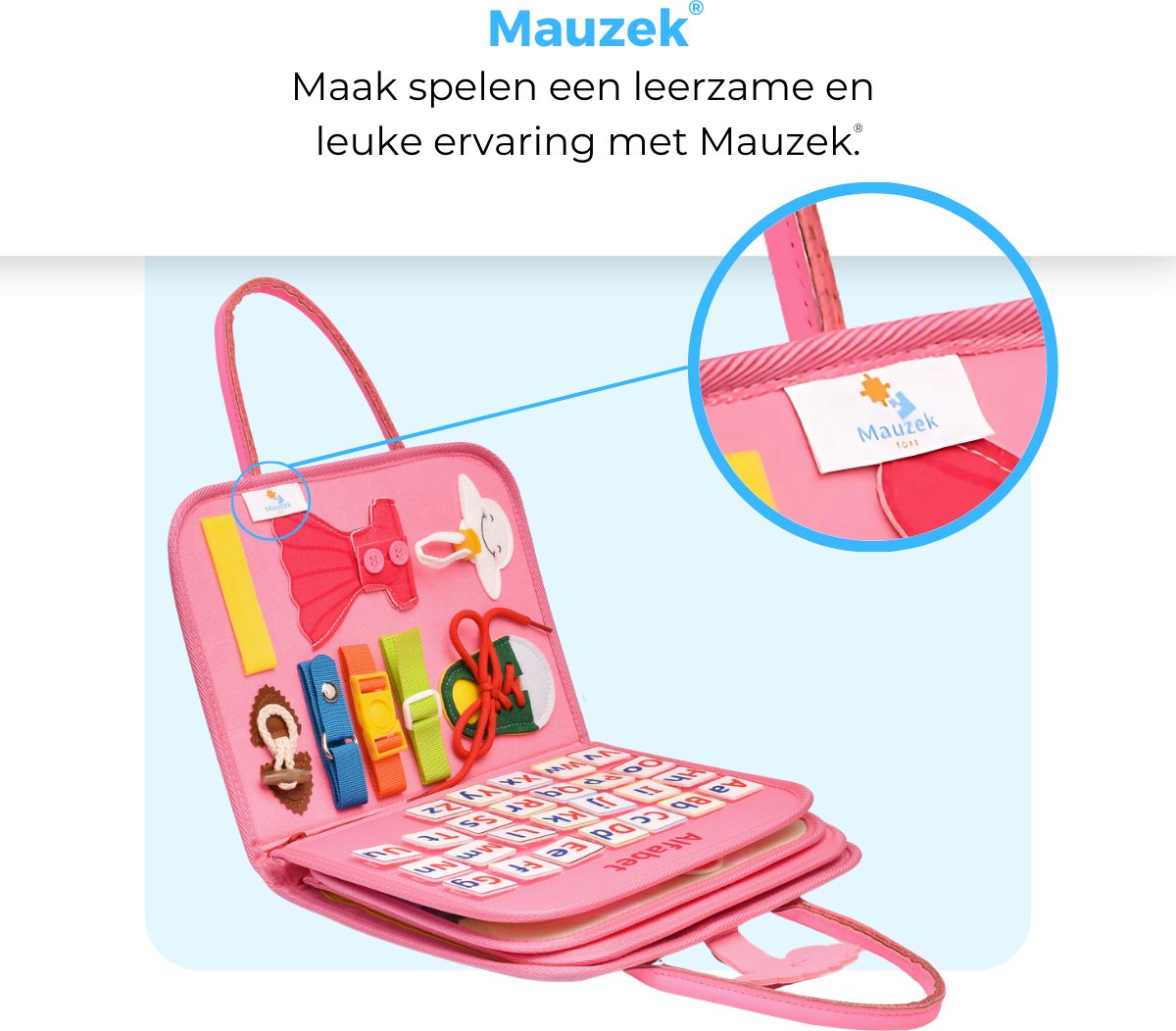 Mauzek® Busy Board Fantasie - Nederlands - Montessori speelgoed - Activiteitenboek - Busy Book - Sensorisch speelgoed - Educatief speelgoed - Meisjes - Peuter Speelgoed - Voor in de auto - Voor onderweg - 3 jaar - 4 jaar - 5 jaar - 6 jaar — afbeelding 4