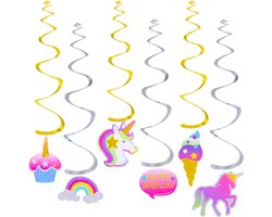 Q2Party - Eenhoorn Swirl - Slinger - Regenboog - Versiering - Verjaardag - decoratie - Feest - Hangdecoratie – 6 stuks