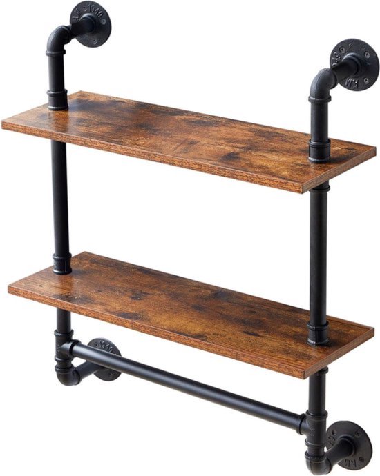 TAPMING Wandrek, 3 niveaus, vintage, industrieel, stabiel staand rek, wanddecoratie, 70,00 x 25,00 x 20,00 cm, voor slaapkamer, woonkamer, keuken en hal