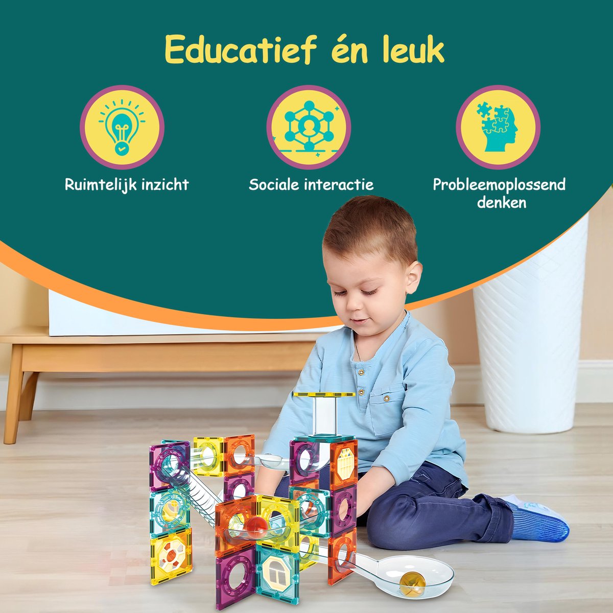 Olvy Magnetic Tiles Bouwstenen Magna Wereld – 100 Stuks - Afbeelding 3