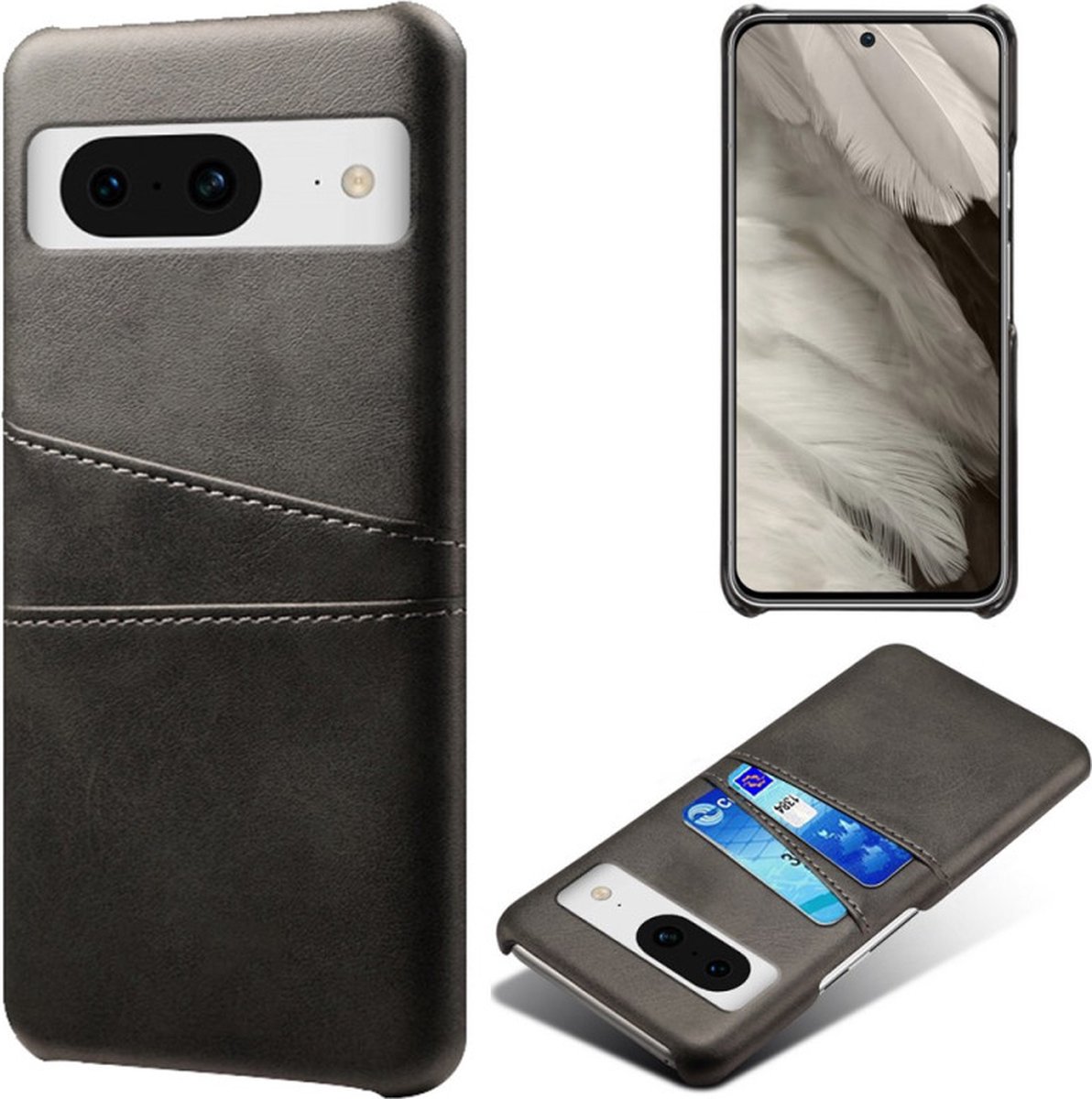 Back Cover met Opbergvakjes + Glas Screenprotector voor Google Pixel 8a _ Zwart
