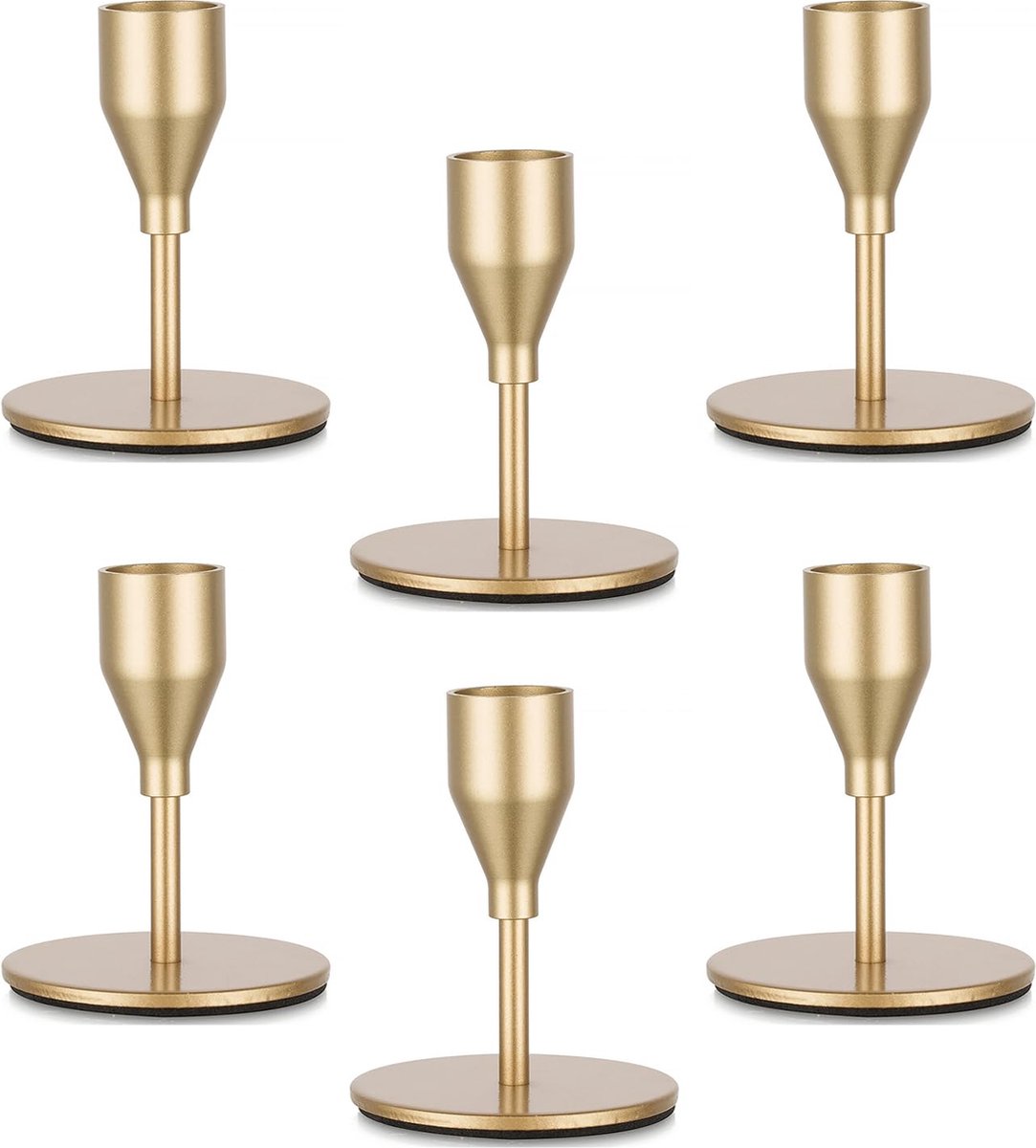 La'Moussawi ® Klassieke Metalen Kandelaar Set in Mat Goud voor Staafkaarsen - Ideaal voor Feestelijke Decoratie