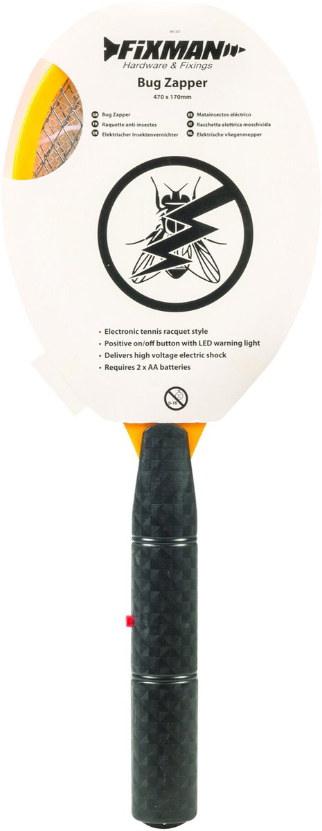 Fixman Elektrische vliegenmepper - tennisracketvorm - 47 x 17 cm - voor binnen en buiten