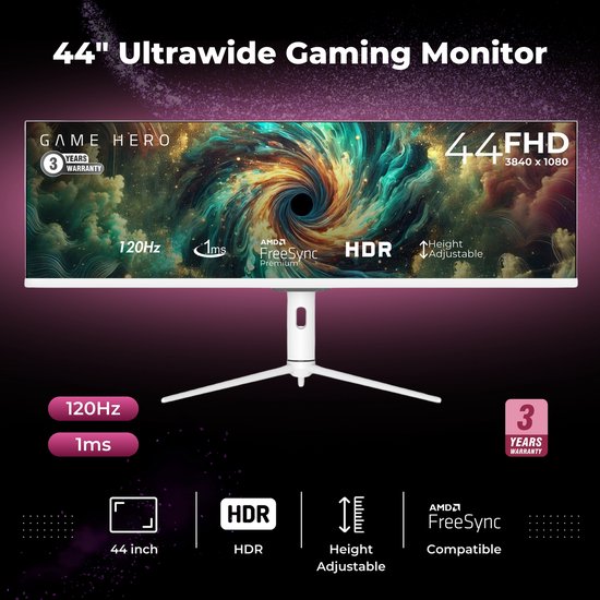 GAME HERO® 44 inch UltraWide Full HD IPS 120Hz Gaming Monitor | bol