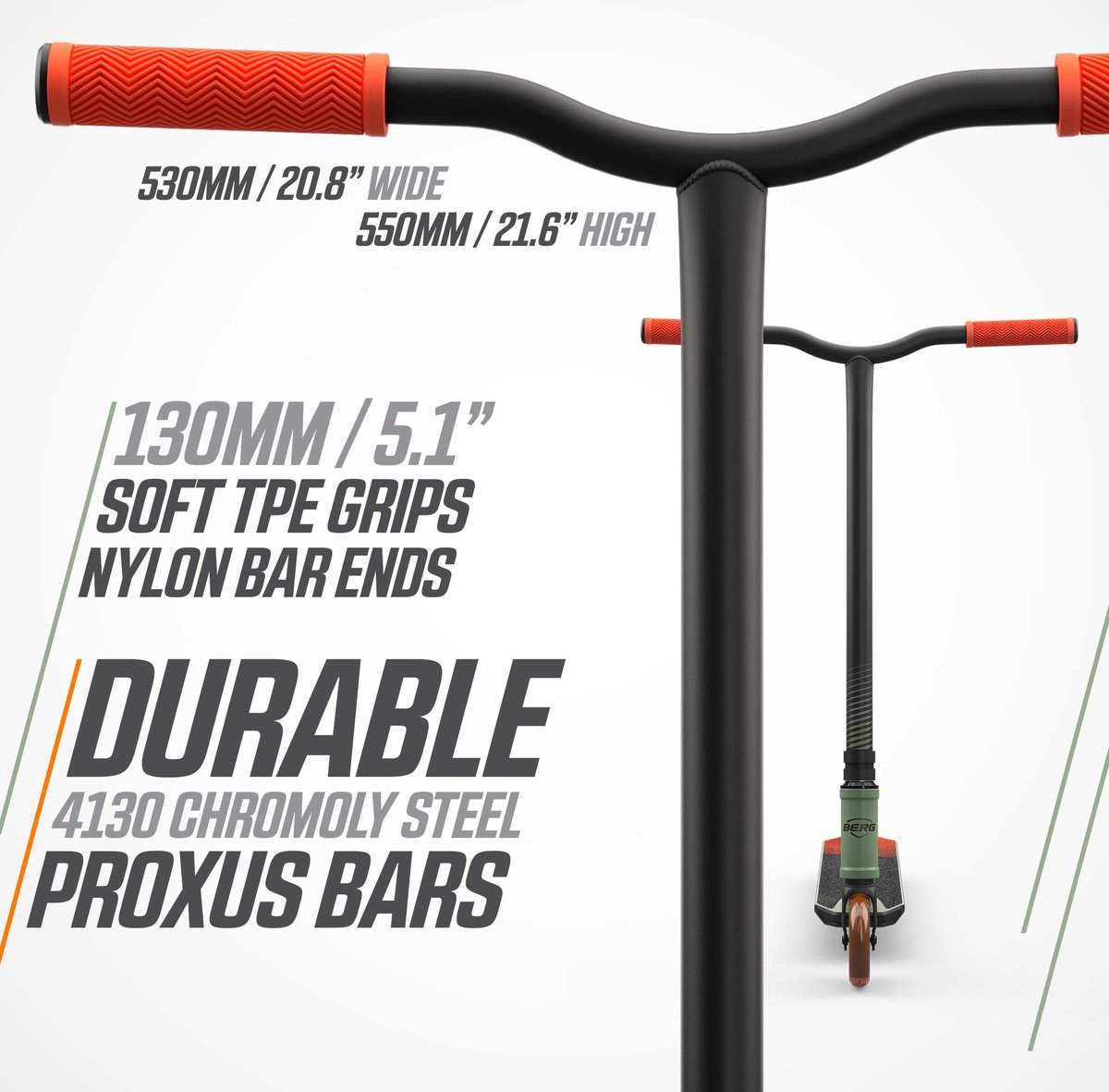 BERG Proxus X1 Stuntstep - Vanaf 6 jaar - 110 mm wielen - ABEC-9 lagers – Groen/Oranje — afbeelding 7