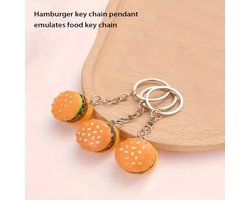 Hamburger sleutelhanger sleutel hanger burger fastfood brood broodje kaas sesam vlees rundvlees rund gebakken sla ijzer bun lekker fast food snackbar snack leuk cadeau speelgoed plastic america fan collector item donald beef beefburger key ring