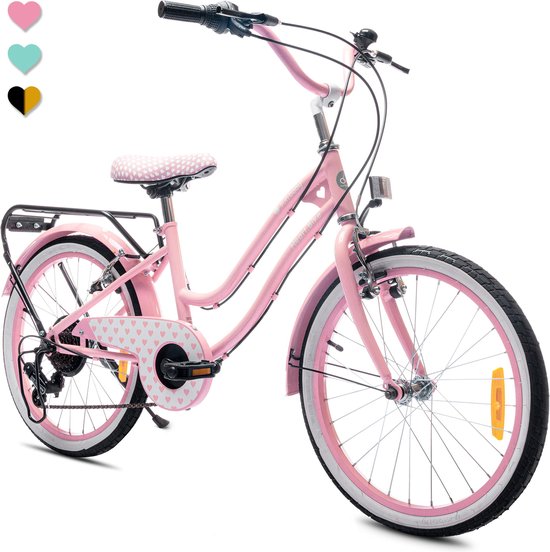 Vélo Heart Bike pour fille de 6 à 10 ans, 20 pouces Rose, 6 vitesses Shimano, vélo enfant réglable en hauteur