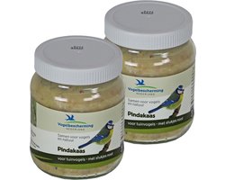 Vogelbescherming Vogelvoer - 2x - pot - vogel pindakaas met noot - 330gr - winter vogelvoer/dierenvoer