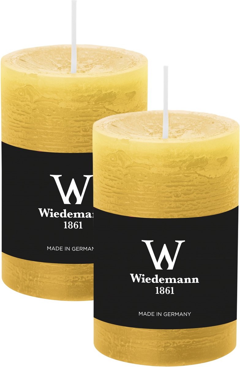 Wiedemann Cilinderkaars/stompkaars - 2x - rustieke kaars - okergeel - 6 x 9 cm - 30 branduren
